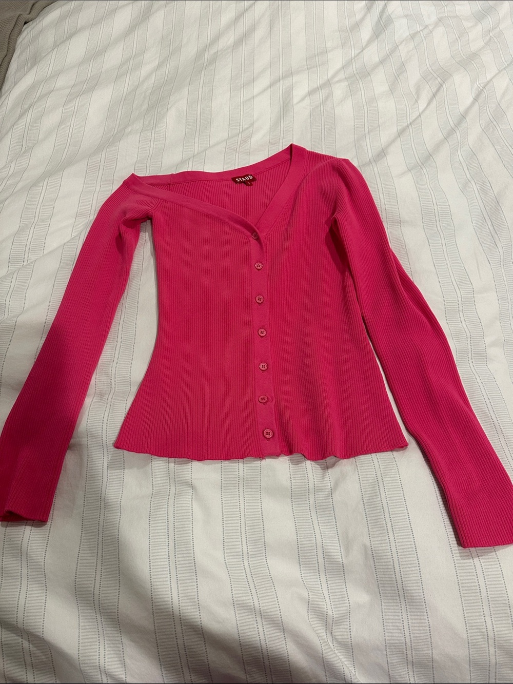 STAUD Hot Pink Ribbed Button-Front Cardigan - Picture 1 of 5
